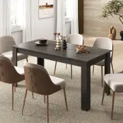 Costway160 CM Modern Dining Table with Sturdy L-shaped Legs-Grey