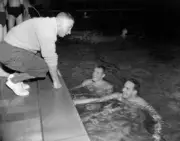 Evidently feeling fine fettle are two members Britains Olympic- 1956 Old Photo