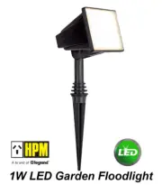 HPM 12V LED Garden Light Floodlight 1W Warm White 3000K IP44 DIY Black - Lilo