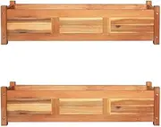 vidaXL Set of 2- Garden Raised Beds in Acacia Wood - Brown, Deep and Wide, Ample Growth Space, Rustic Natural Oil Finish, Slatted Bottom for Drainage, Simple Rectangular Design