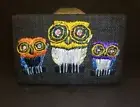 DESIGNER IRIS APFEL, NEW, GIFT BOXED, EMBROIRDERED OWL CLUTCH in BLACK