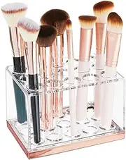 mDesign Plastic Makeup Brush Storage Organizer with 15 Slots for Bathroom Countertop Vanity to Hold Beauty Blenders Eye/Lip Pencils Lip Gloss Liners Lipstick - Clear/Rose Gold