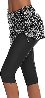 [AOLRO] Women Swim Capris Athletic Skirted Leggings Rash Guard Swimmig Pants Tummy Control Boardshorts S-XXL