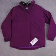 LL Bean Jacket Womens Small Primaloft Nylon Purple Full Zip Button ZIp Hoodie