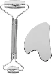 Healeved 1 Set Massage Scraper Tool Hand Roller Massage Facial Tools Stainless Steel Silver