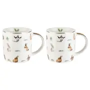 2PK LMD Bunnies Farm Lane New Bone China Tea/Coffee Mug Drinkware 360ml White
