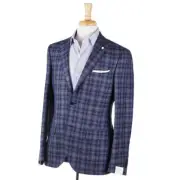NWT $1050 LUIGI BIANCHI Slim-Fit Blue Check Wool-Silk-Linen Sport Coat 40 R