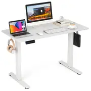 Giantex 1.2M Electric Standing Desk Motorised Sit Stand Desk Adjustable Height Stand Up Desk w/Hooks White