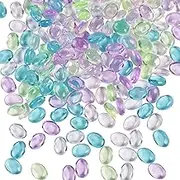 LUSSO LIA Oval Pebbles Transparent and Coloured Stones Aquarium Marbles Table Scatter Stones Decorative Nuggets Vase Filler Beads Plant Pot Decoration 200pcs (Multicoloured Transparent)