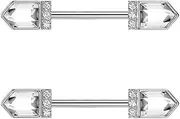 [Pierced Owl] 14GA 316L Stainless Steel Pointed CZ Crystal Baguette Ends Nipple Barbells, Sold as a Pair