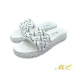 MK 真皮編織鑽條平底拖鞋(白色)