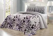 3-Piece Fine Printed Oversize (118" X 95") Fresca Quilt Set Reversible Bedspread Coverlet King/Cal King Size Bed Cover (Purple, Grey, Vine)