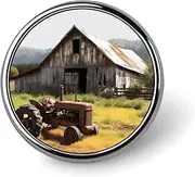 [FZMVSQH] Old Wooden Barn Tractor Printed Round Button Pin Badges Metal Pinback Buttons 1 Inch Pins for Hat Shirt Clothing Bags Decoration, Circular, Aluminum, Circular, Aluminum