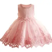 2023女嬰粉色洋裝新生兒公主連衣裙嬰兒第一周生日連衣裙耶誕節狂歡節連衣裙嬰兒派對連衣裙3-10歲