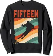 [X.Style] 15th Birthday Retro Ski Skiing 15 Year Old Boys Girls Sweatshirt ds553 Sweater (3XL) Black