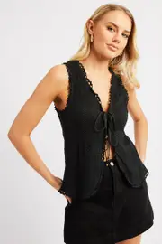 Black Tie Up Top Lace - Size 12M, Women's Jacket