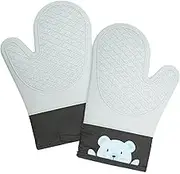 Silicone Oven Mitts, Non-Slip Grip Soft Oven Mitt, Flexible Kitchen Oven Mitts Potholders Oven Gloves with Cotton Lining for Cooking Baking BBQ Grilling Microwave