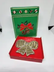 Vintage 1988 Avon All That Glitters Bugle Beads Bow Tie Pin Brooch W/ Orig Box