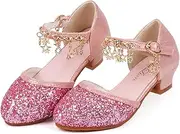 [ChuLian] Girls Dress Shoes Glitter Sequins Princess Low Heels Mary Jane Party Dance Shoes Party Wedding Flower Girls Shoes Sandals