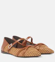 [Max Mara] Max Mara Woven leather-trimmed Mary Jane flats AU 8 brown