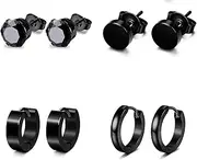 [OASISGUEST] 16 Pairs Men Earrings Set - Black Stainless Steel Cross Dangle Hoop & Ear Stud Fashion Piercing Jewelry for Birthdays, Parties & More