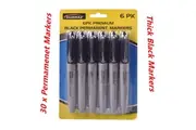 30pcs Thick Black Permanent Markers Marker Pen School Office Home Adult Size