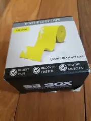SB Sox Latex-Free Water-Resistant Kinesiology Tape 2" x 16.4' Uncut Roll Yellow