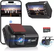 Dash Cam Front and Rear Camera, 4K+1080P Wifi Dual Dash Cam with APP, 3’’ IPS Da