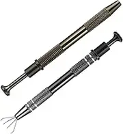 Grevosea 2 Pack Piercing Ball Grabber Tool, Stainless Steel Jeweler's Pick Up Tool with 4 Prongs Holder Diamond Claw Tweezers for Tiny Objects Ic Chips Electronic Components (Black+Brown)