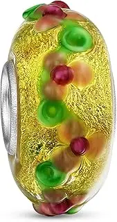 [Bling Jewelry] Murano Glass 3D Lamp work Mixed Set Bundle Multi Color Gold Foil Metallic Flower Charm Bead For Women Teen Fits European Bracelet 925 Sterling Silver Core