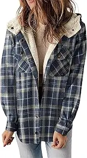 YELICAZE(イェリカゼ) Yelikaze Women's Autumn Fuzzy Flannel Long Sleeve Plaid Jacket Coat with Hood, Casual, Loose Button-down, Long Sleeve Shirt, Jacket, Autumn and Winter, Button-down, Warm Coat, Fashion Wear