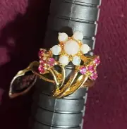 Vintage sterling Ruby and Opal ring Gold Bonded size 6.5 New old stock signed