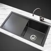75X45CM Cefito Stainless Steel Sink Kitchen Basin Single Bowl Black