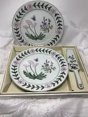 Botanical by Home Essentials 2 Porcelain Cake Plates and Cake Server NIB