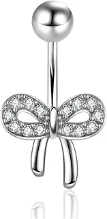 [Niaspi] 14G Rhinestone Bow Belly Button Rings for Women 316L Surgical Steel Bowknot Navel Piercing Barbell Ring Hypoallergenic Body Jewelry, 14g, Stainless Steel, no gemstone