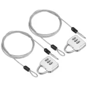 2Set 3Digit Combination Padlock Steel Security Cable 3.3' Travel Lock Silver