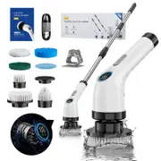 GGP Black And White 9 In 1 Cordless Electric Cleaning Brush With Rechargeable Battery And Extendable Handle, Multi Function Scrubber For Kitchen, Bathroom, And Home Cleaning