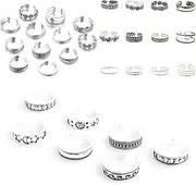 [AUXA] 19Pcs Toe Rings Set for Women Girls Retro Silver Color Carved Flower Adjustable Open Band Toe Knuckle Tail Ring Finger Foot Jewelry Vintage Bohemian Summer Beach Accessories