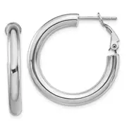 14K White Gold 4X20mm Polished Round Omega Back Hoop Earrings