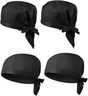 [COLLBATH] Chef Ribbon Hat 4pcs Chef Turban Caps for Men Women Adjustable Straps Stylish for Restaurant Catering BBQ Daily Wear Black