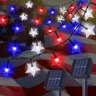 2 Pack Solar Powered Outdoor Patriotic Star String Lights, Red White &amp Blue