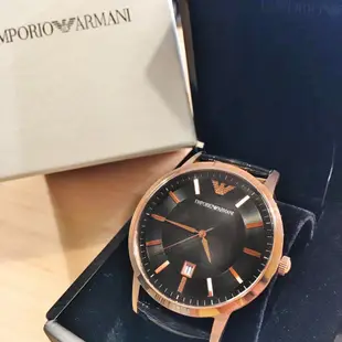 EMPORIO ARMANI GA 單眼玫瑰金框皮錶 【Watch On-line Store 】