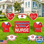 Whaline 8Pcs Nurse Graduation Yard Signs with 16Pcs Stakes Grad Cap Nurse Cap
