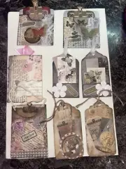 8 Piece junk journal vintage ephemera lot. Tags, Stickers Included. Handmade