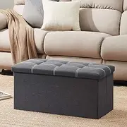 15/30 inch Folding Storage Ottoman Bench,Storage Chest Footrest Step Stool with Padded Seat for Bedroom Hallway Living Room, End of Bed Storage Seat, Linen Fabric