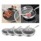 Skillet Stainless Steel Wok Pan with Lid Induction Cooktop Roast Cooker Nonstick