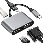 USB C to HDMI VGA Adapter, 4K @ 30Hz 4-in-1 USB C Multiport Adapter, PD 100W Charging Port, USB 3.0 Port for MacBook/MacBook Pro/Air, Chromebook, HDTV