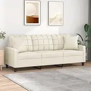 2-Seater Sofa with Throw Pillows, Cream 180 cm Faux Leather Couch for Living Room, Modern Upholstered Furniture with PP Cotton Inserts