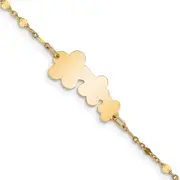 Solid 14K Yellow Gold Children's Polished Flowers w/1 in ext. Bracelet