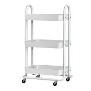Storage Trolley Kitchen Cart 3 Tiers Rack Shelf Organiser Wheels White
